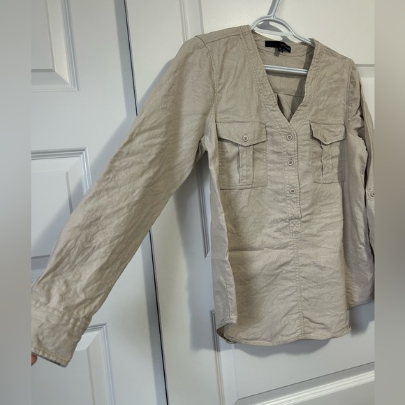 Harve Benard Linen Khaki Pullover Long Sleeve Blouse - Picture 7 of 9